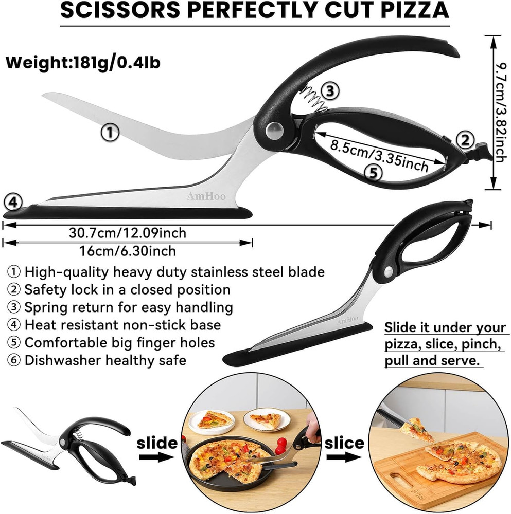 Stainless Steel Pizza Scissors and Slicer with Server