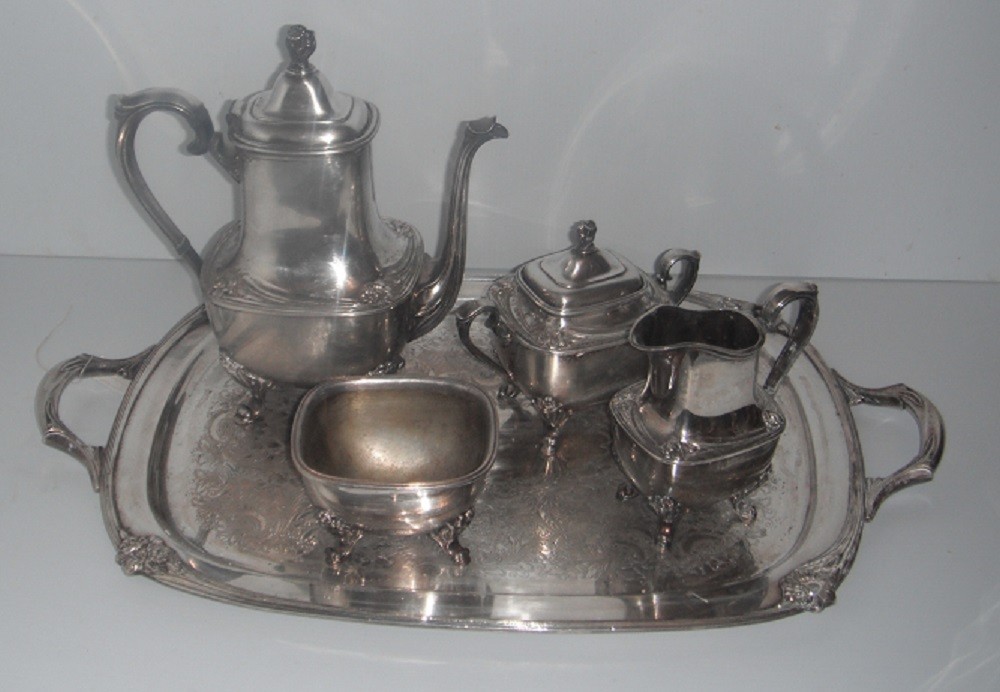 5pc Daffodil Pattern 1847 Rogers Bros Silver Plate Tea & Coffee Service Set