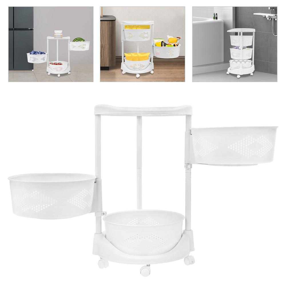 Kitchen Storage Cart Rotating Basket Rack Vegetable Fruit Holder 3 Layer Shelves
