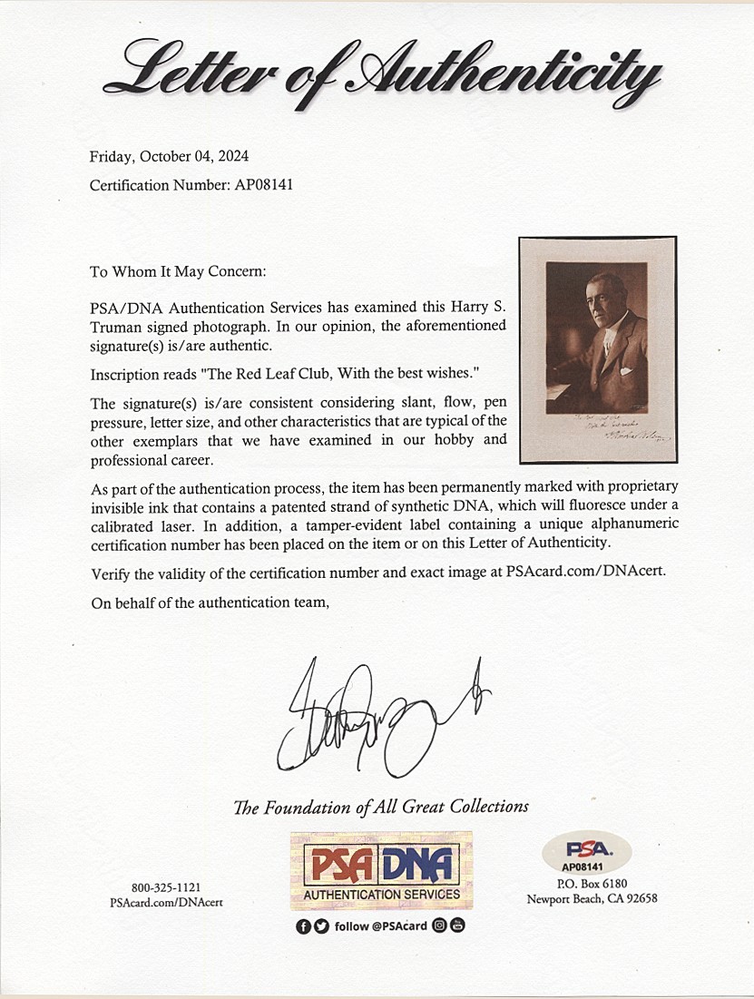 **1922 President Woodrow Wilson Signed 9x13 Studio Portrait Photo PSA/DNA**