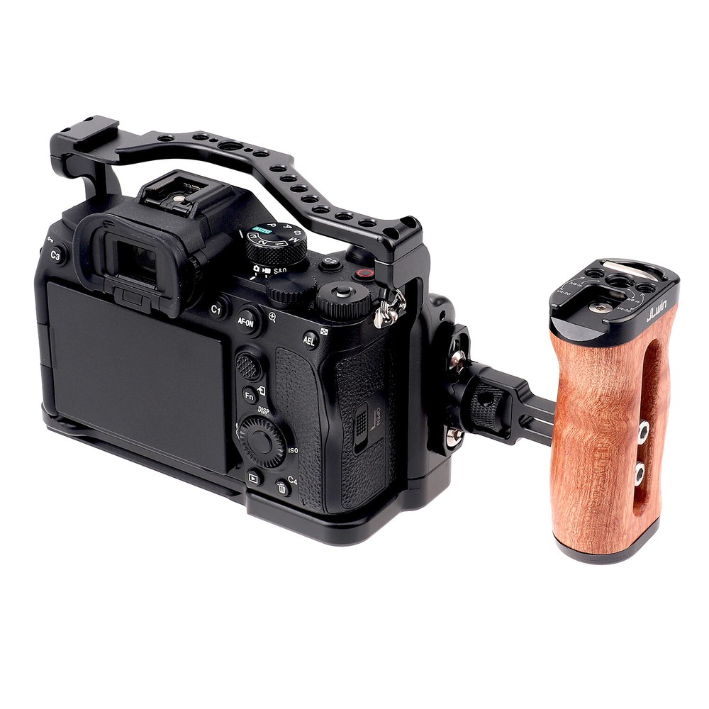 Mini Wooden Side Handle Grip Quick Release Mount for DSLR Mirrorless Camera Cage