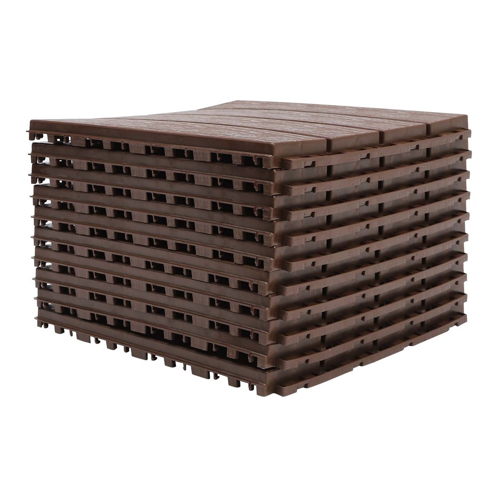 10x 30cm Square Interlocking Flooring Deck Tiles Floor Tiles Brown Decking Floor