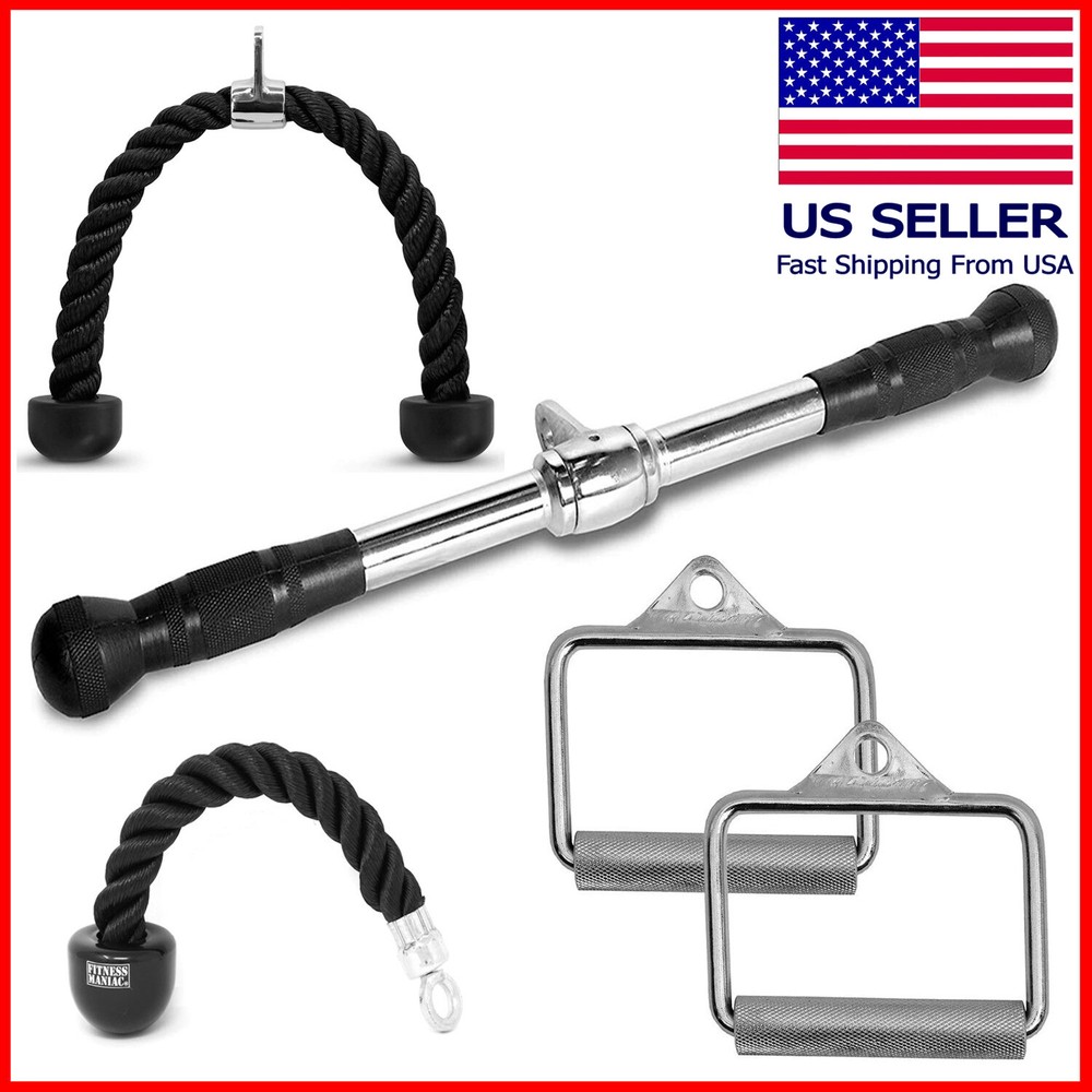 Tricep Press Down Cable Machine Attachment LAT Pulldown Gym 5pcs Bundle