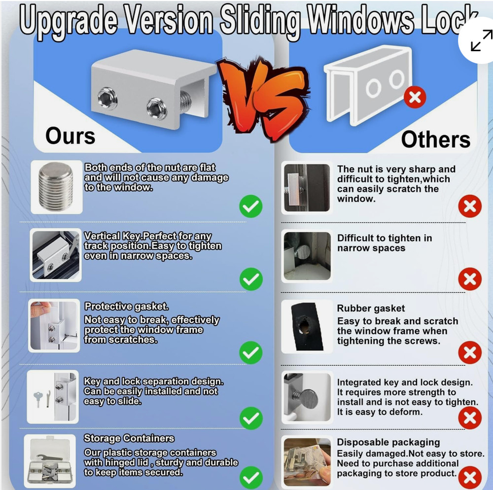 6 Sets Security Window Locks with Keys for Vertical Horizontal Sliding Windows