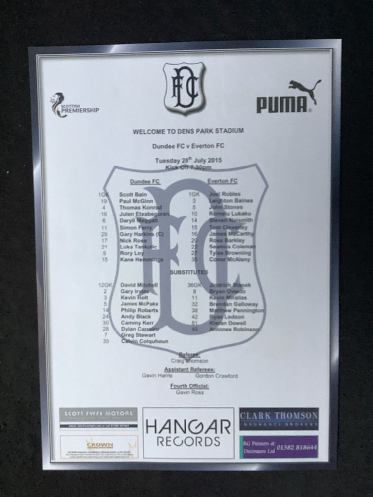 2015/16 Dundee v Everton Friendly teamsheet