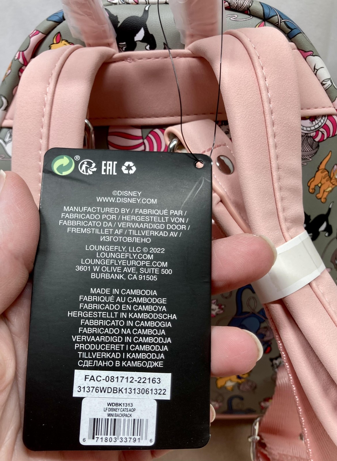Disney Loungefly Cats Kittens Yarn Allover Print Mini Backpack Pink Gray NWT