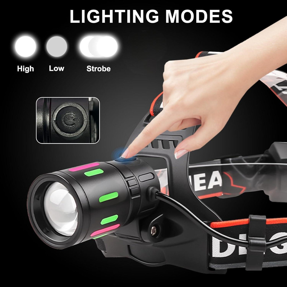 99000000LM Most Powerful LED Zoomable Headlamp Rechargeable Head Torch Headlight