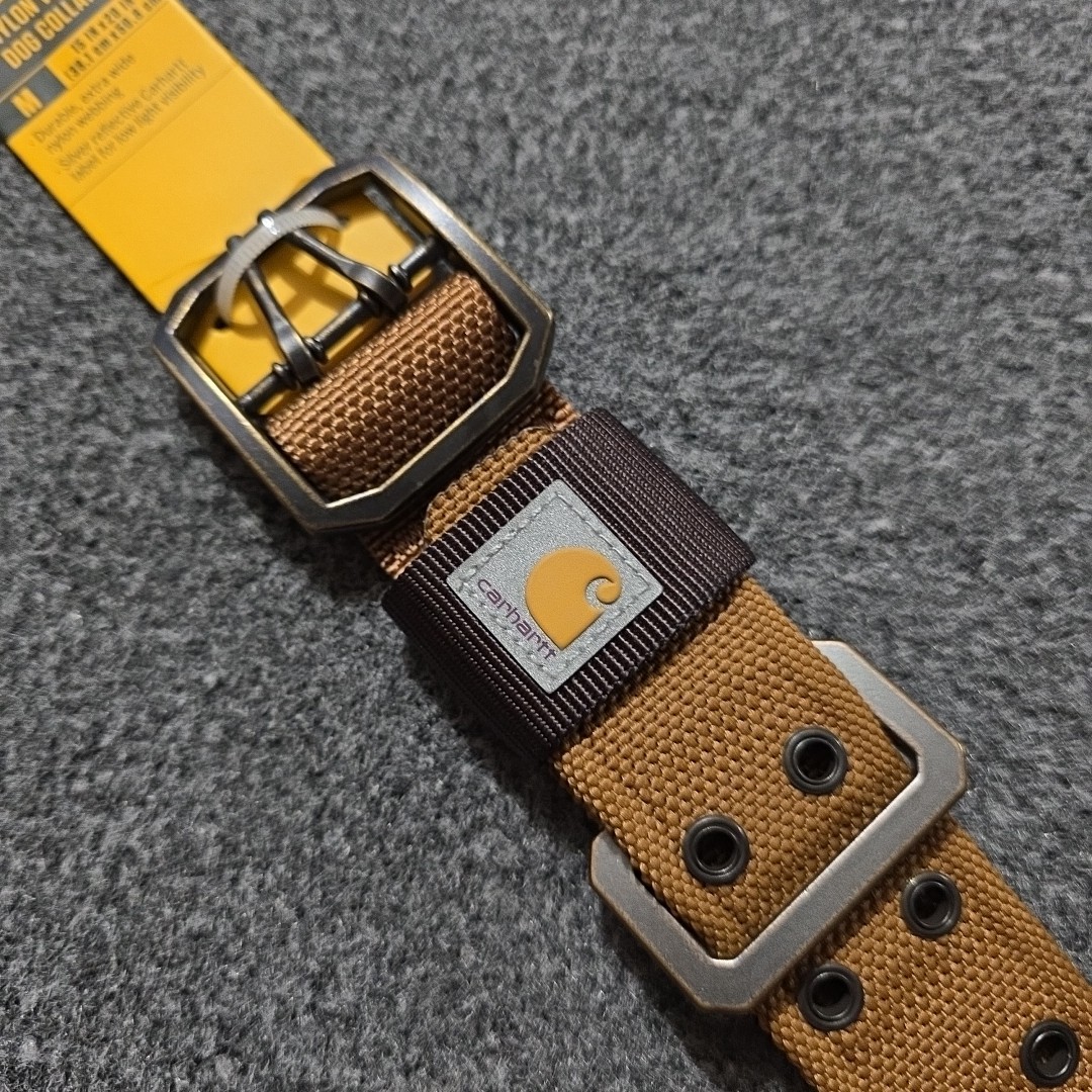 CARHARTT Nylon Wide Dog Collar Medium 15"-20" Brown Reflective Webbing Strap