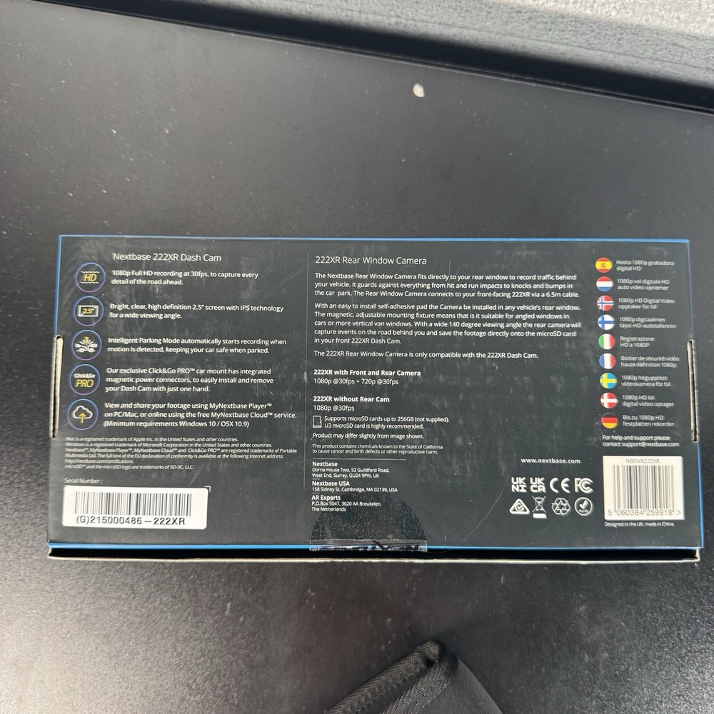 Nextbase 222XR Dash Camera + Rear Cam Bundle Open Box