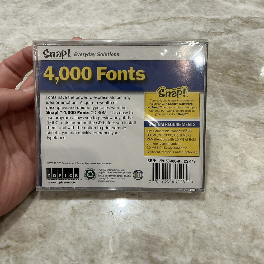 Snap! 4,000 Fonts - CD-ROM Sealed - Everyday Solutions - 2001 - PC Software