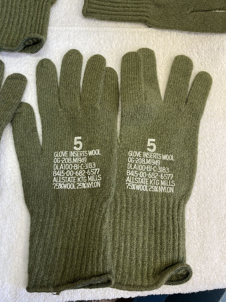 US GI Glove Inserts Size 5 Cold Weather for Shells NOS 75% Wool 25% Nylon 1 pair