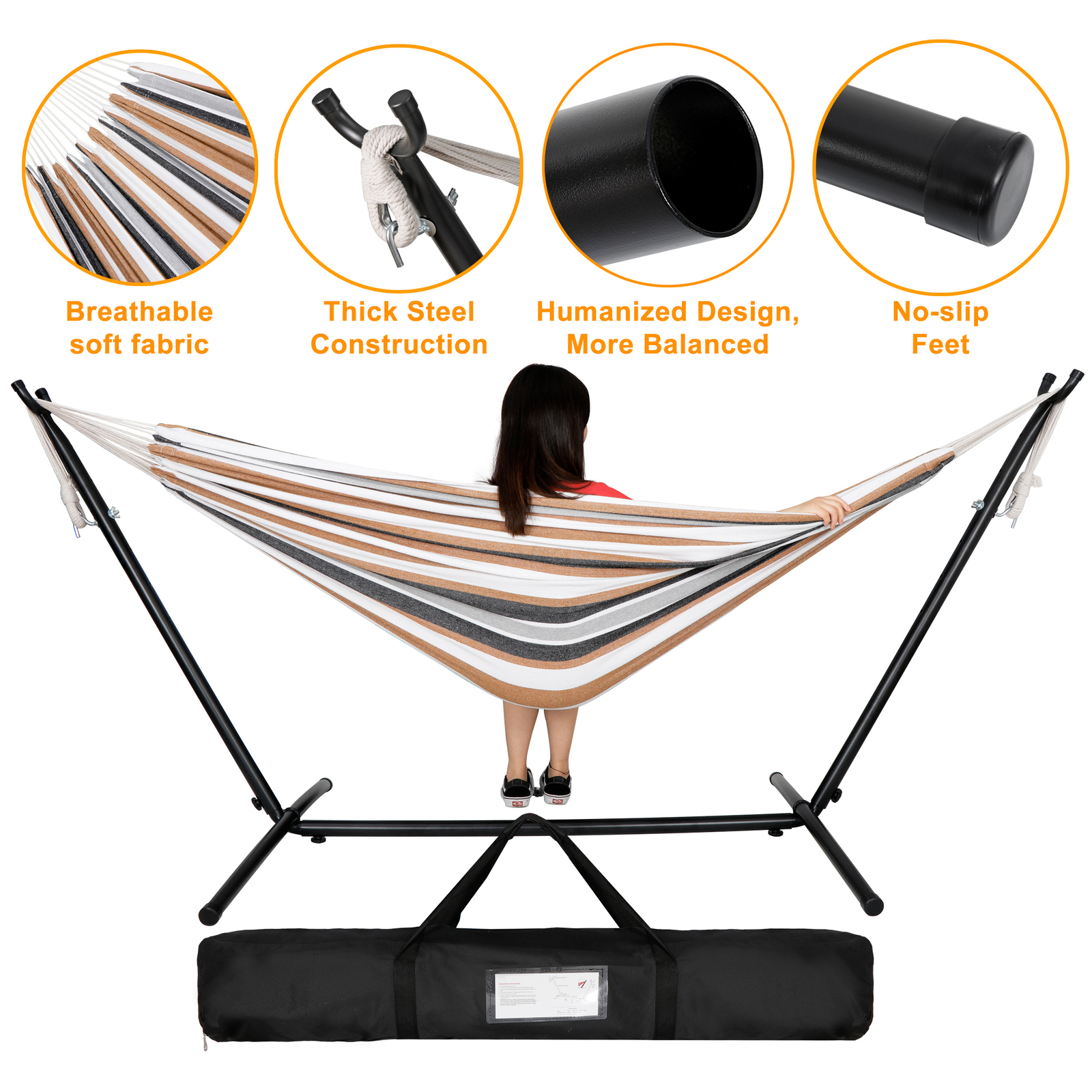 9FT Steel Hammock with Stand for 2 Person with Carrying Case 620lb Capacity