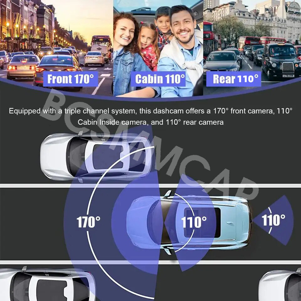 Car DVR 3 Lens WIFI Dash Camera Front Inside Rear Video Recorder Loop Recording