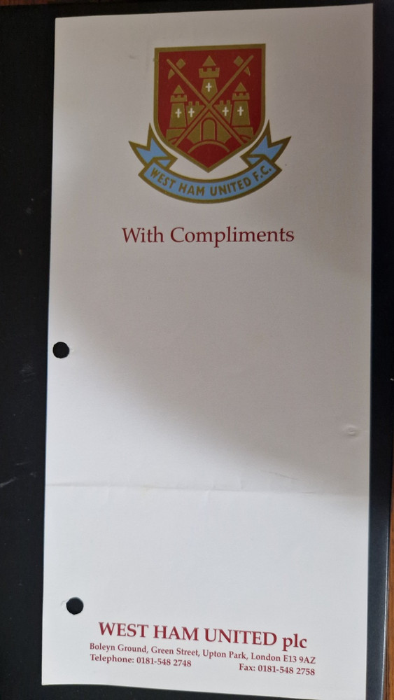 West Ham United - compliments slip