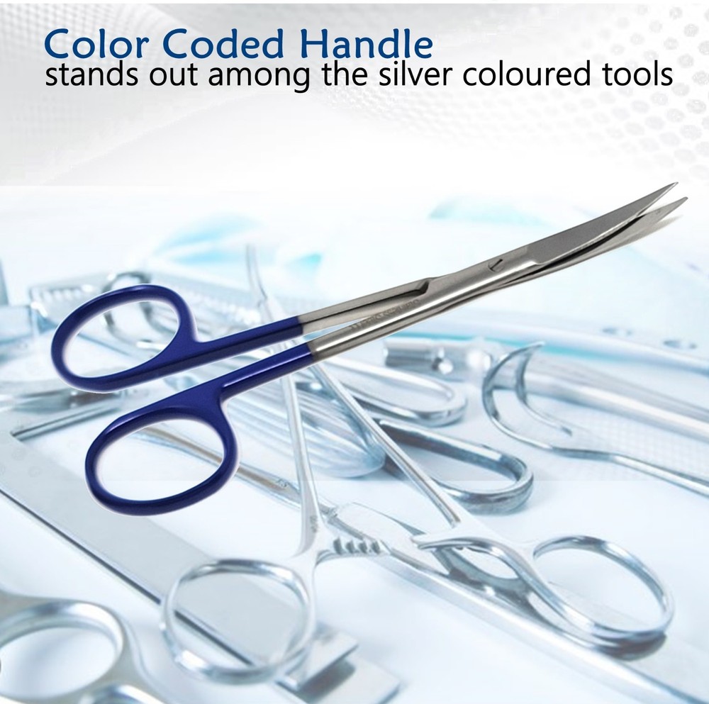 4.5" Micro IRIS Scissors Curved Pointed Tips Dental Veterinary Shears-BlueHandle