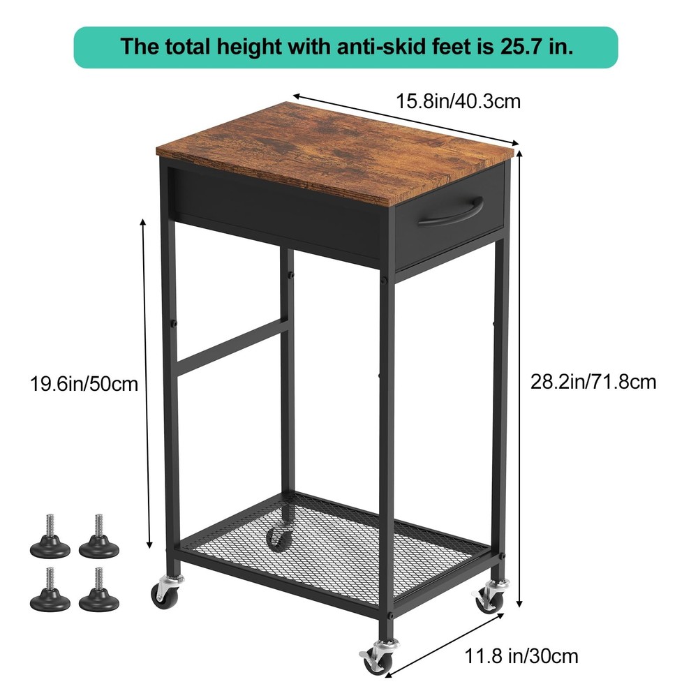 Computer Tower Stand PC with Storage Drawer 2 Tier Wood Brown
