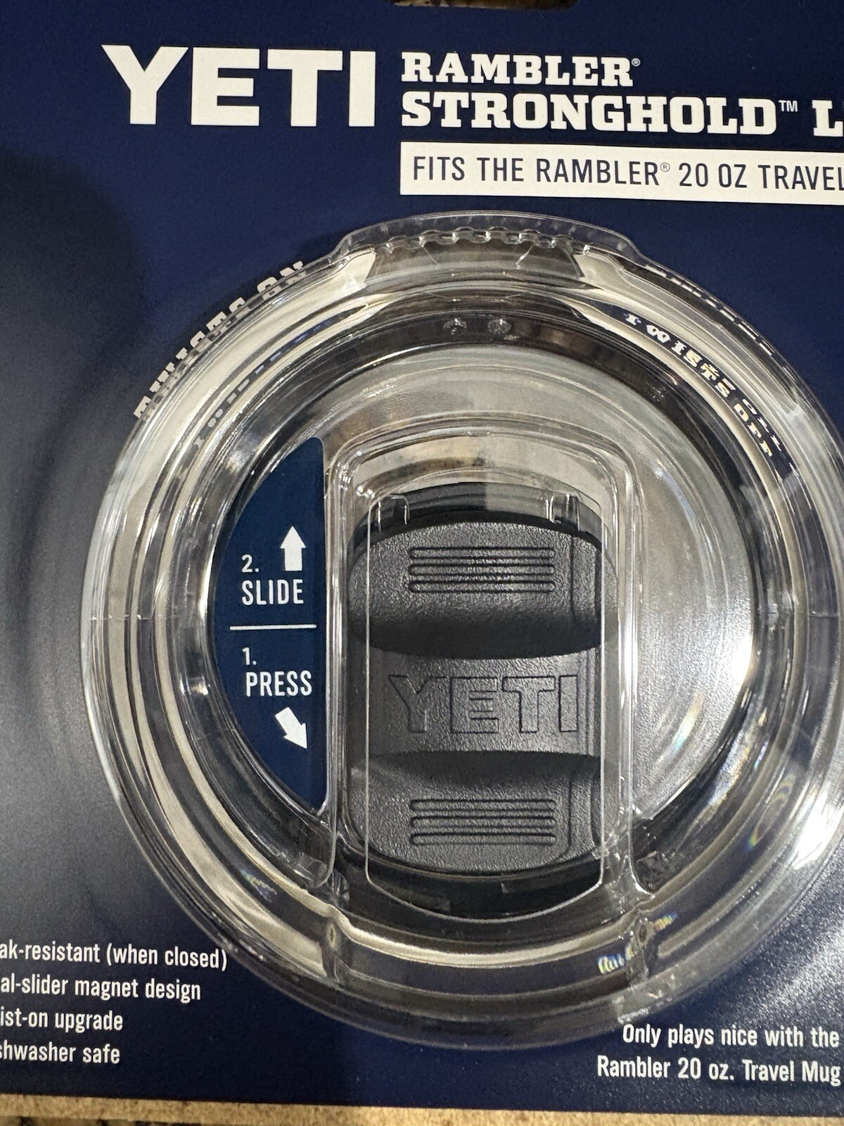 Yeti Rambler Stronghold Black/Clear Lid (Only Fits Rambler 20 oz Travel Mug) NEW