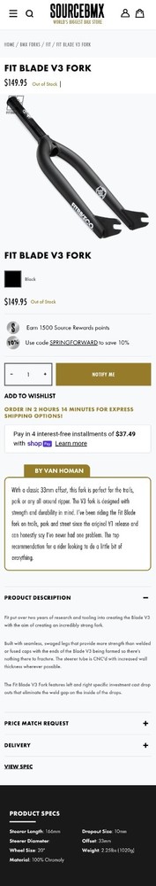 20" BMX Fork Fit Blade black lightly used