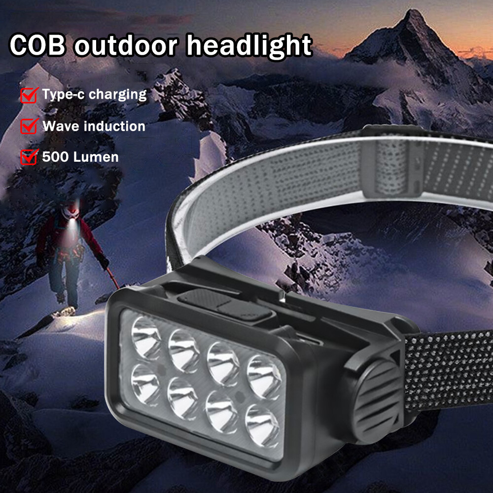 COB LED Headlamp USB Rechargeable Headlight Torch Work Light Bar Head Band Lamp