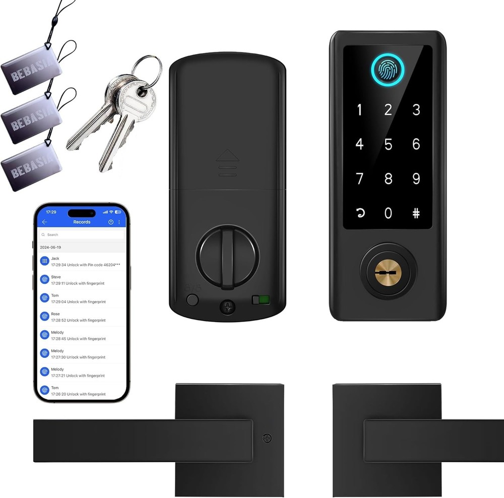 BEBASIA Smart Fingerprint Door Lock & Handle Set - App Control, Touchscreen