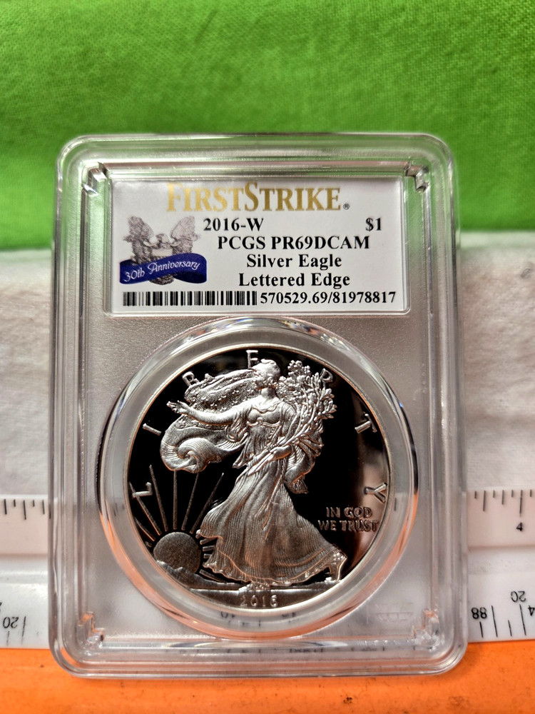 2016 - W American Silver Eagle PCGS PR69DCAM Lettered Edge First strike.