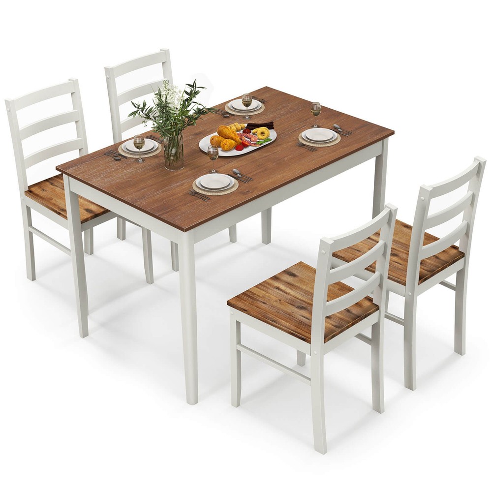 5-Piece Dining Set Solid Wood Kitchen Furniture w/ Rectangular Table & 4 Chairs