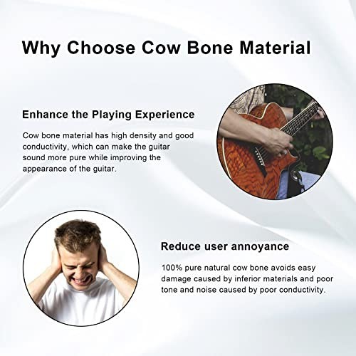 6-String Acoustic Guitar Bone Bridge Saddle & Nut, 6 Bridge Pins + Puller Tool