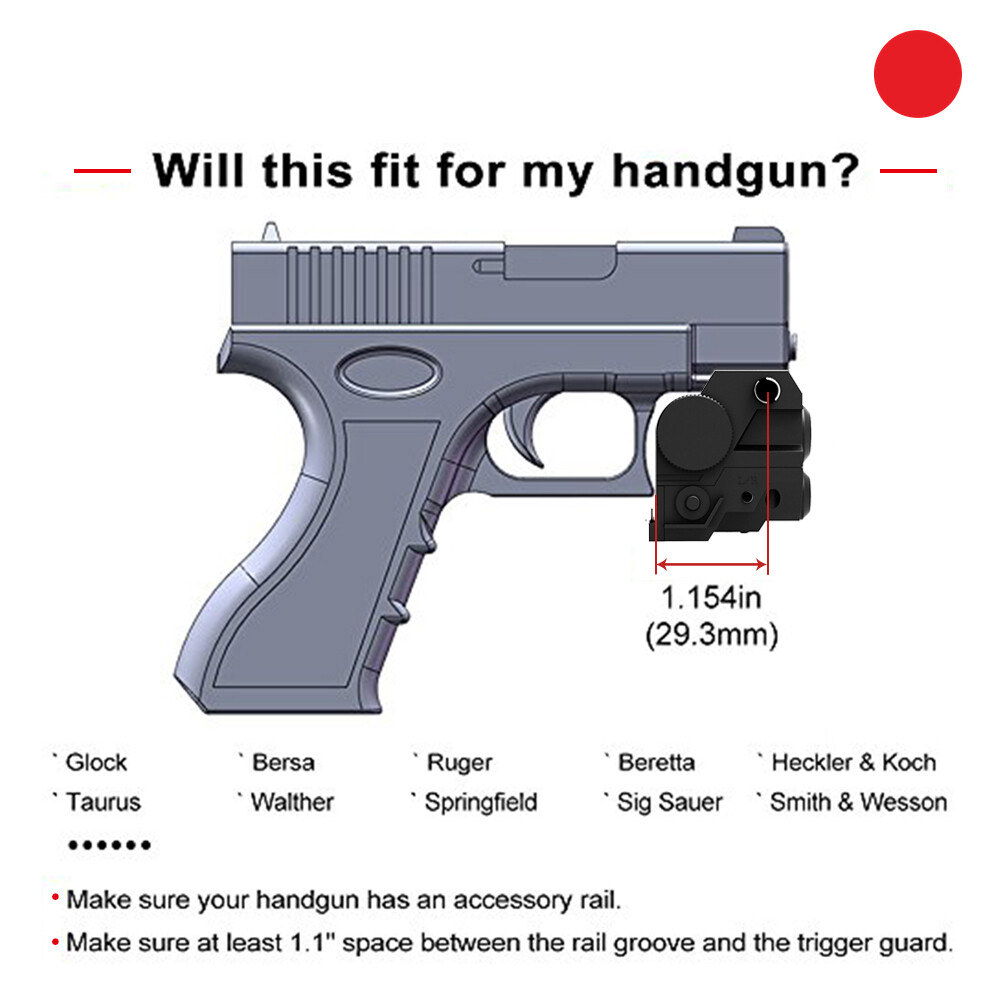 Laspur Mini Sub Compact Red Laser Sight with Flashlight Combo for Pistol