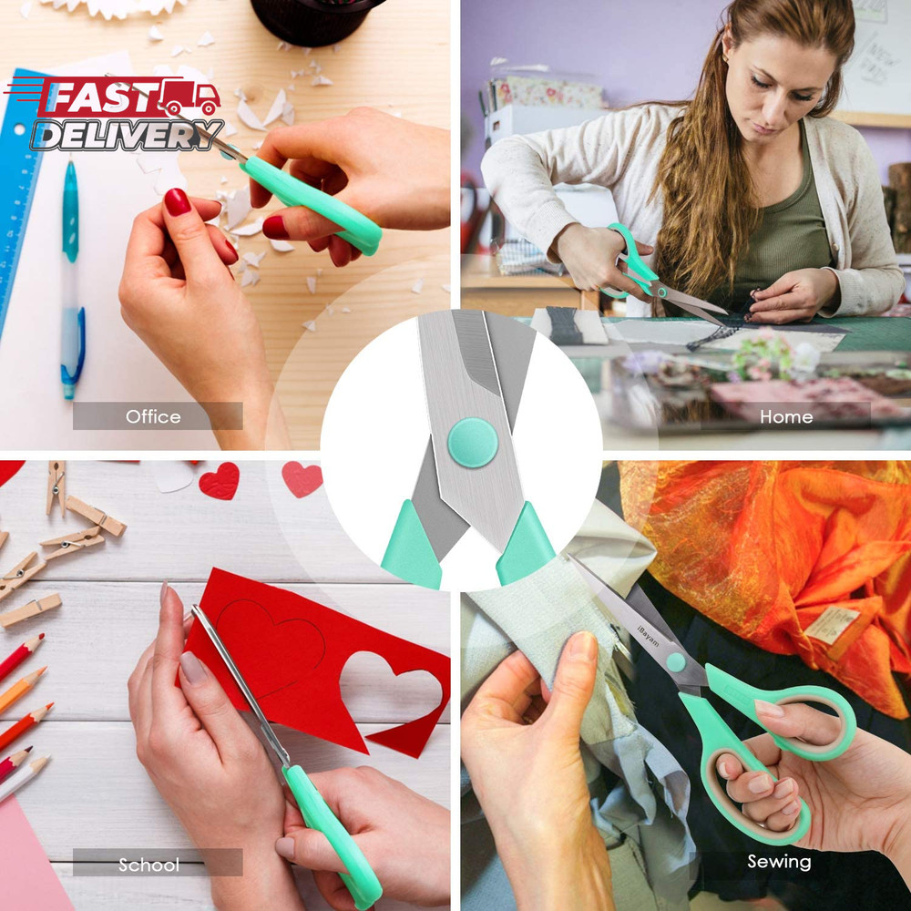 Scissors, Ibayam 8" All Purpose Scissors Bulk 3-Pack, Ultra Sharp 2.5Mm Thick Bl