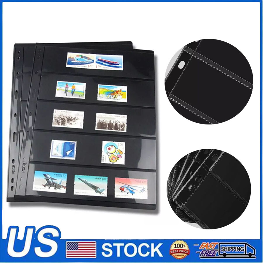 10 Sheets 5 Rows Stamp Pages Collector Stamp Collecting Album Binder Standard US