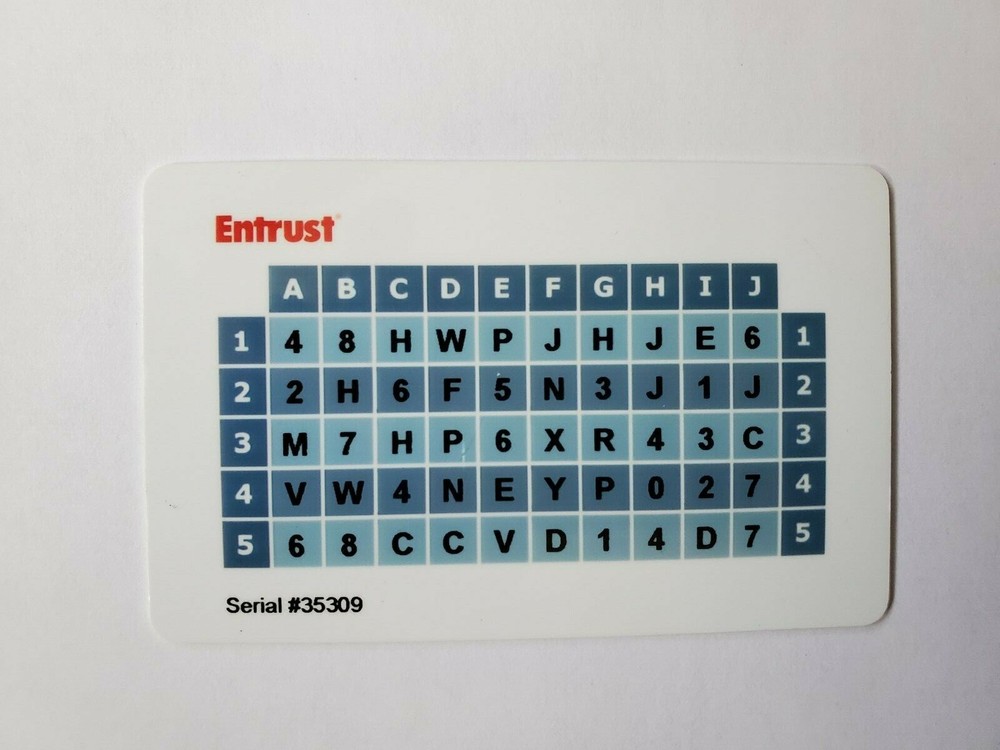 Entrust Identity Guard Grid Card