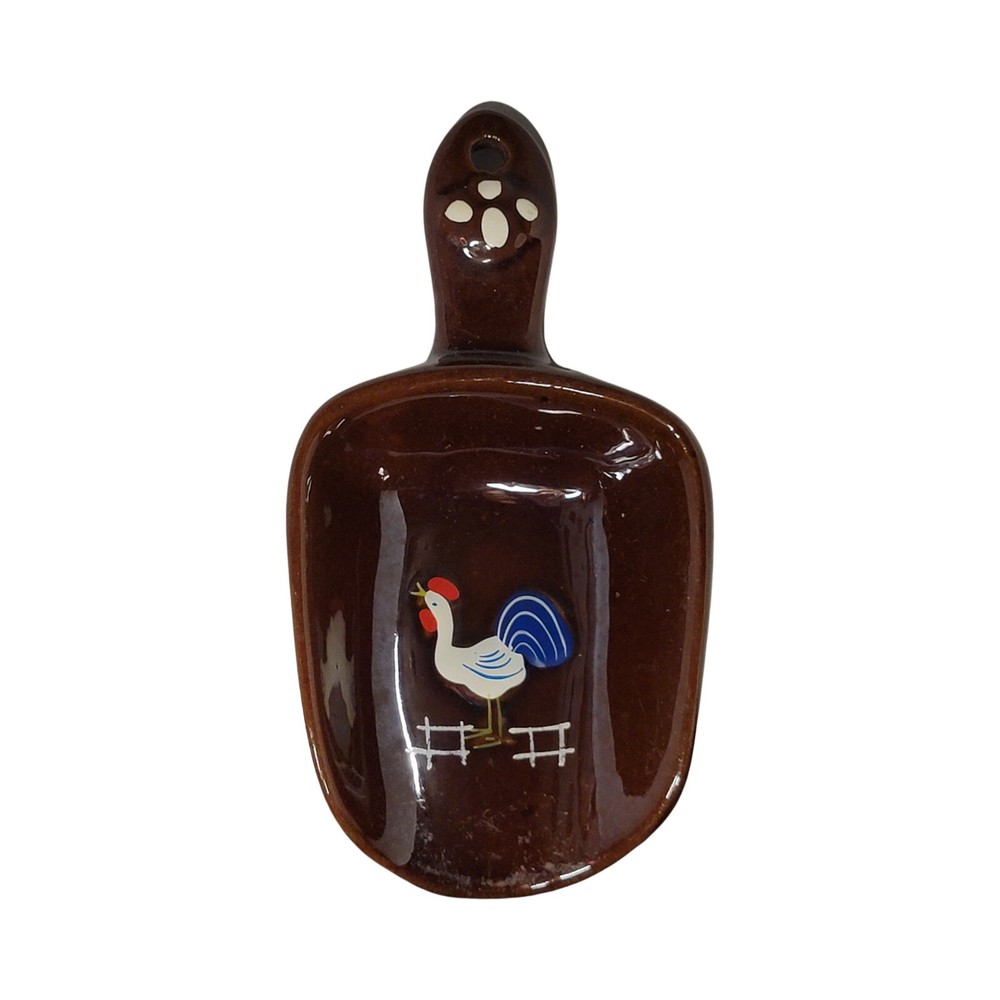 Vintage Iridized Chocolate Brown Scoop with Rooster - Ceramic📦