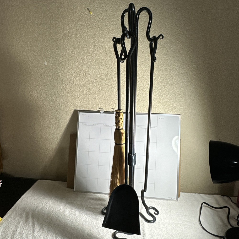 3 Piece Black Wrought Iron Fireset with Ring Handles