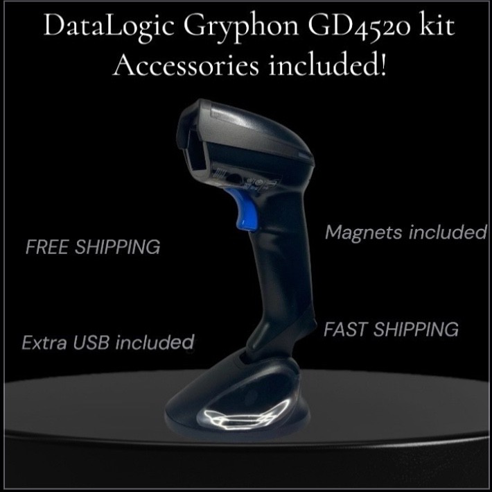 NEW!  Datalogic Gryphon GD4520 Kit 2D Handheld Barcode Scanner w/ Accessories