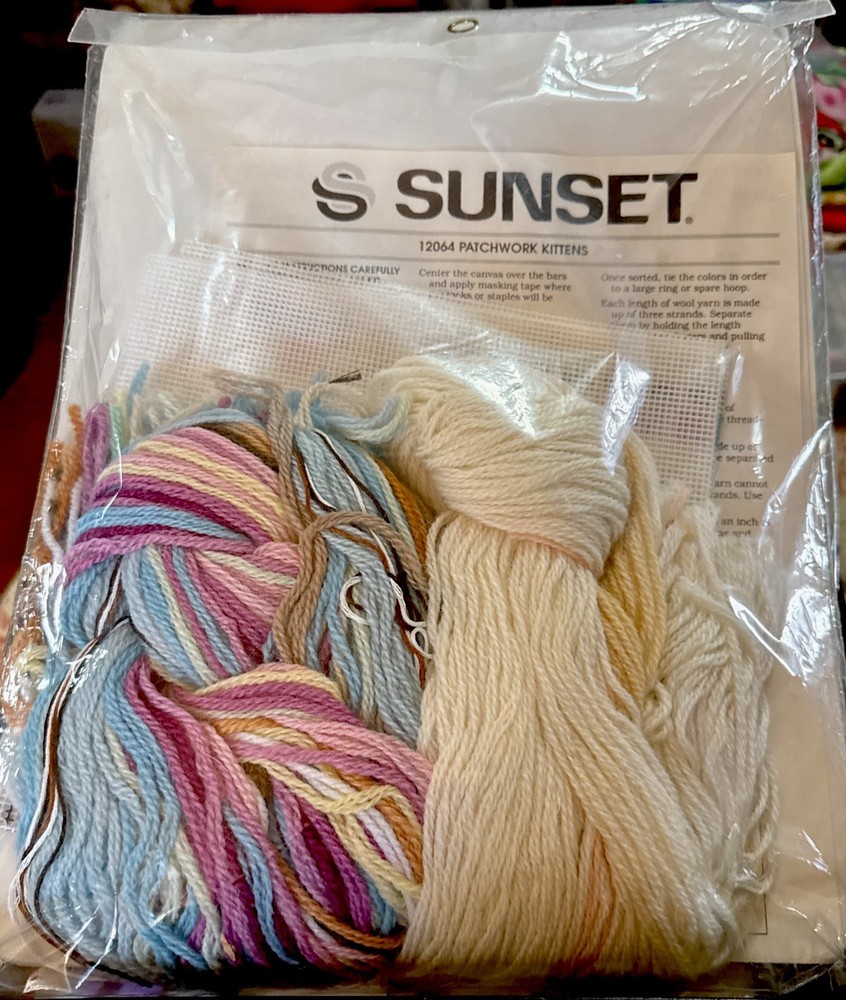 1991 Sunset Needlepoint KIT #12064 Patchwork KITTENS Cats Cynthia Lee Dimensions