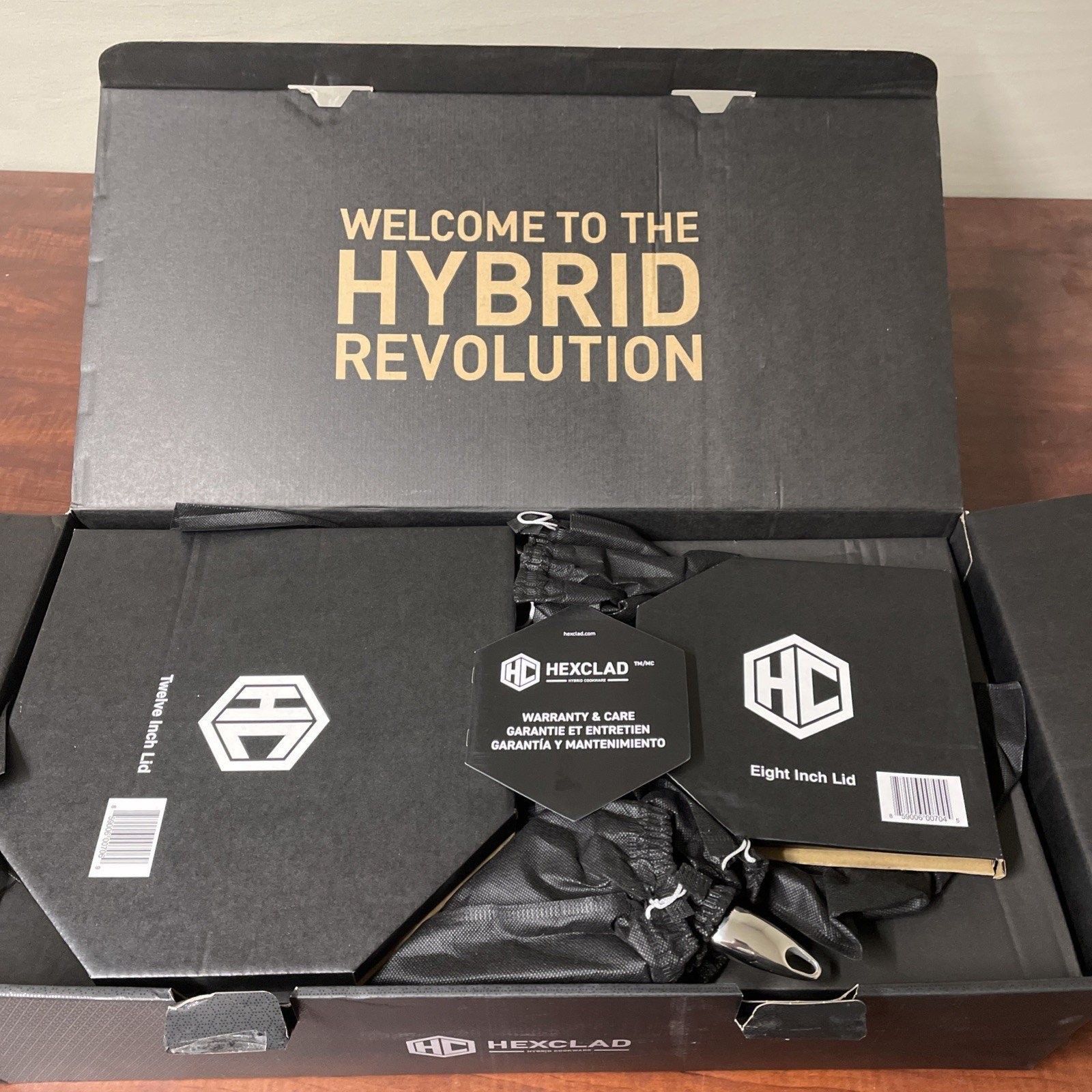 HexClad Hybrid 7-Piece Cookware Fry Pan Set 8” 10” 12” Inch W/ Lids & 12” Wok