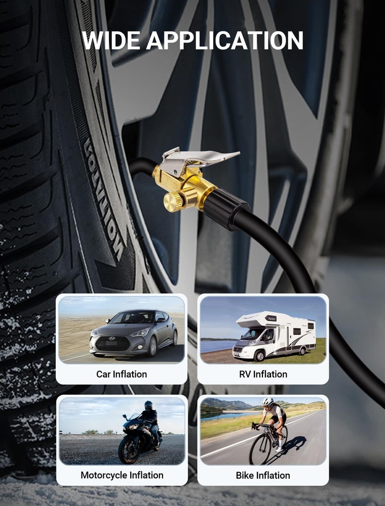 2-Pack Locking Tire Air Chuck, Brass Inflator Quick Release Type, Gold