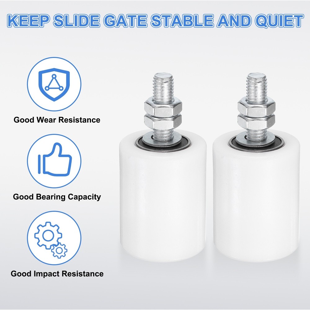 2Pcs Slide Gate Guide Roller, 2"x2-3/8" Nylon Sliding Gate Support, White