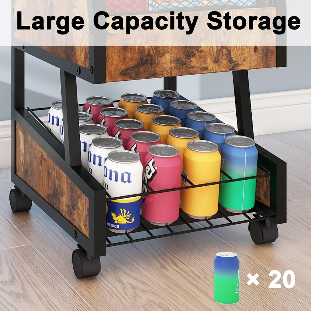 Compact Refrigerator Stand with Beverage Storage and Wheels Rolling Personal ...