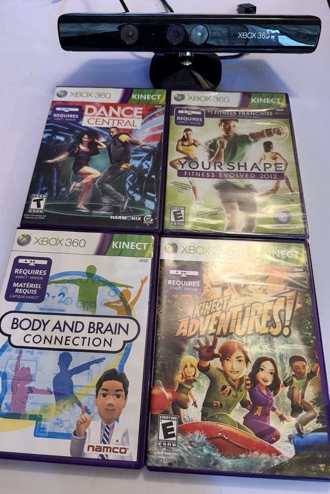 Xbox 360 Kinect & Games Lot Bundle Adventures Dance Body Mind