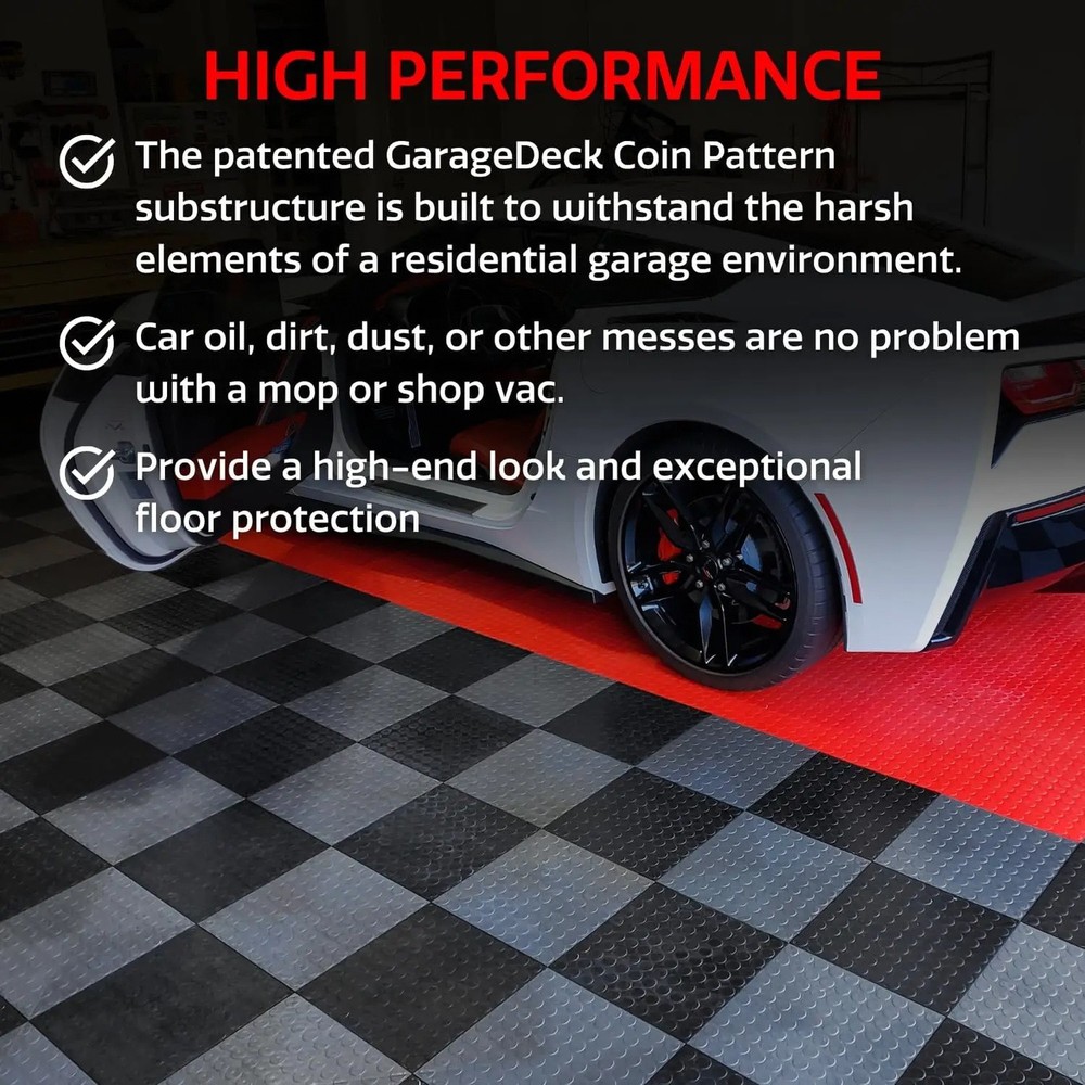 Durable Interlocking Garage Floor Tiles, Non-Slip Coin Pattern
