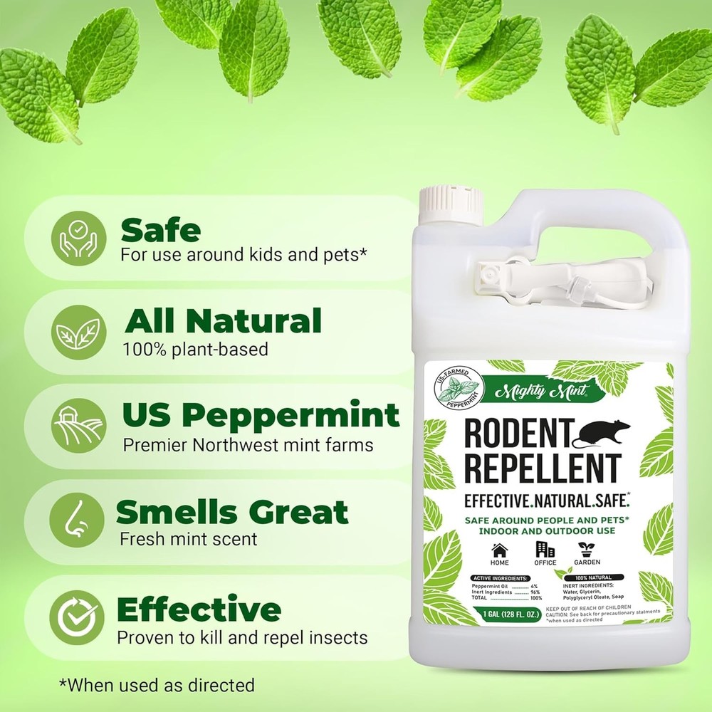 Extra-Strong Plant-Based Peppermint Spray for Mice & Rats – 1 Gallon Value Size
