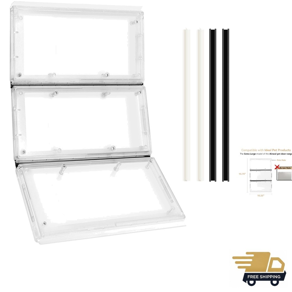 3-Panel Airseal Pet Door Replacement Flap,4 Durable Spare Rubber Strips,Compa...