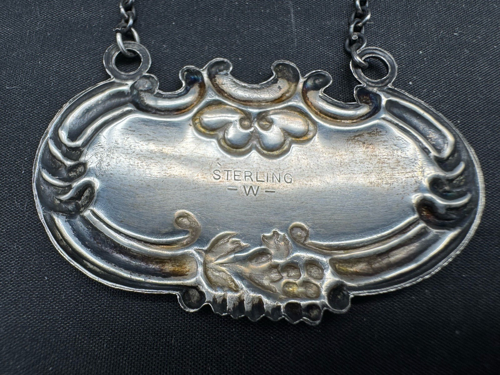 Vintage Sterling Silver DECANTER Liquor Bottle Tag Label "RYE"