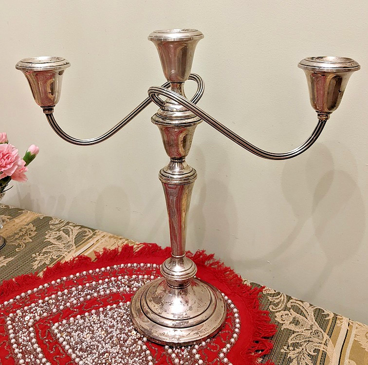 Pair Sterling Silver Weighted Candlesticks Gorham 3 arm 11 1/2"