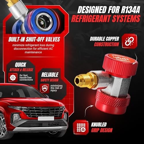 R134A Quick Coupler Adapter Set - Adjustable High Low 1/4 Inch 1/4" - T shape