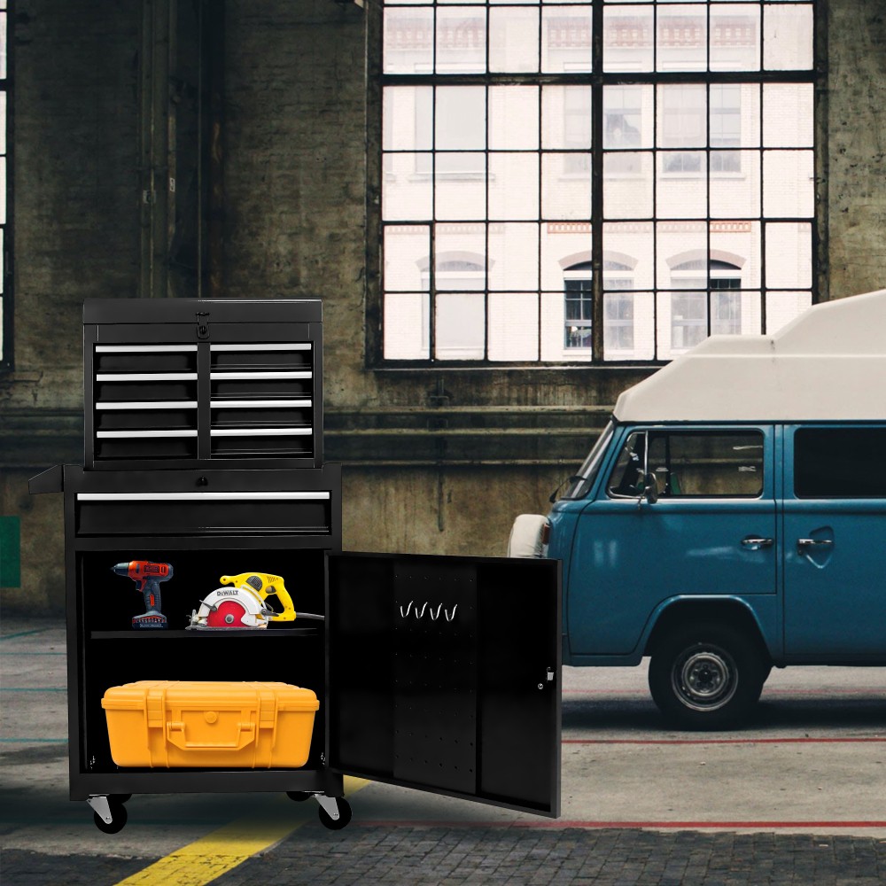 Rolling Tool Chest Box with 5-Drawer Sliding Detachable Top & Adjustable Shelf