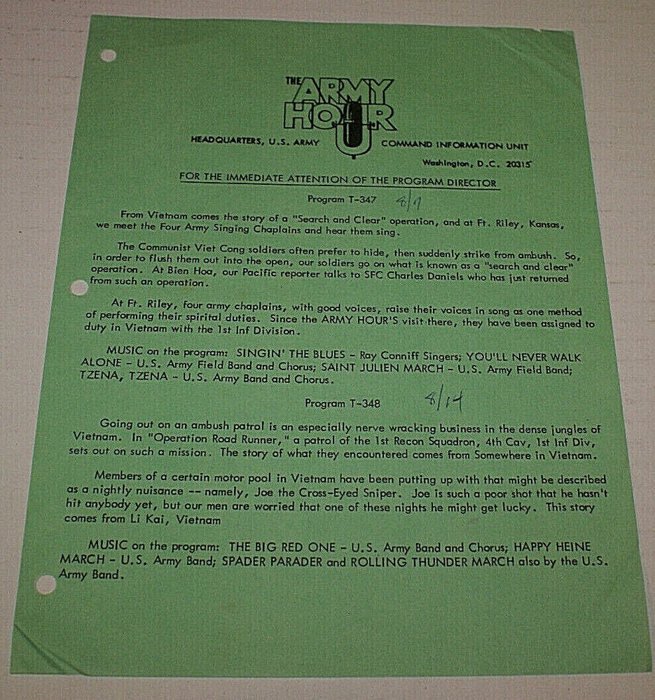 Vietnam The Army Hour Headquarters Command Information Unit 2 Records & Sheets