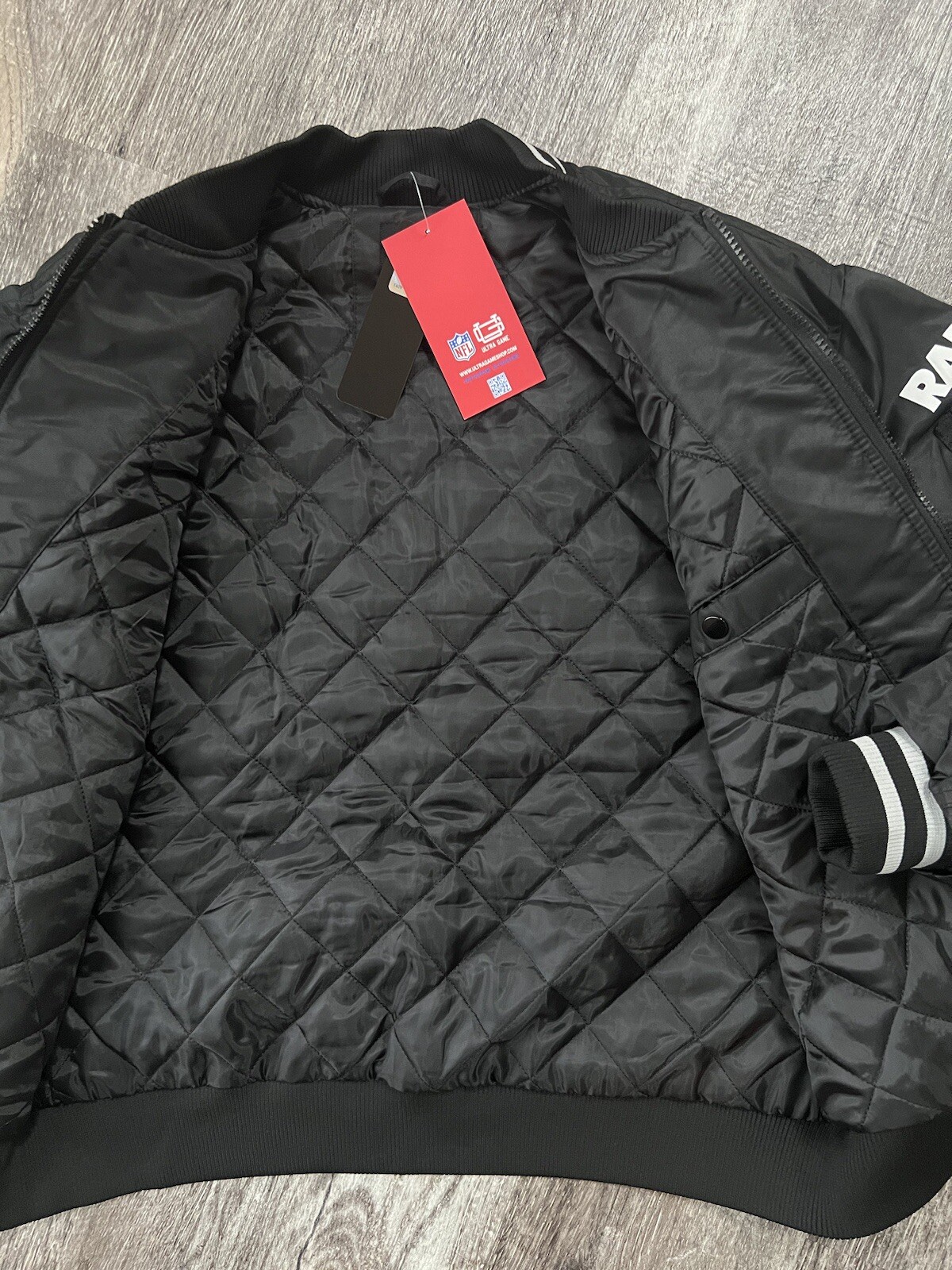 NFL Las Vegas Raider Bomber Varsity Jacket Letterman Black Grey Men sz M