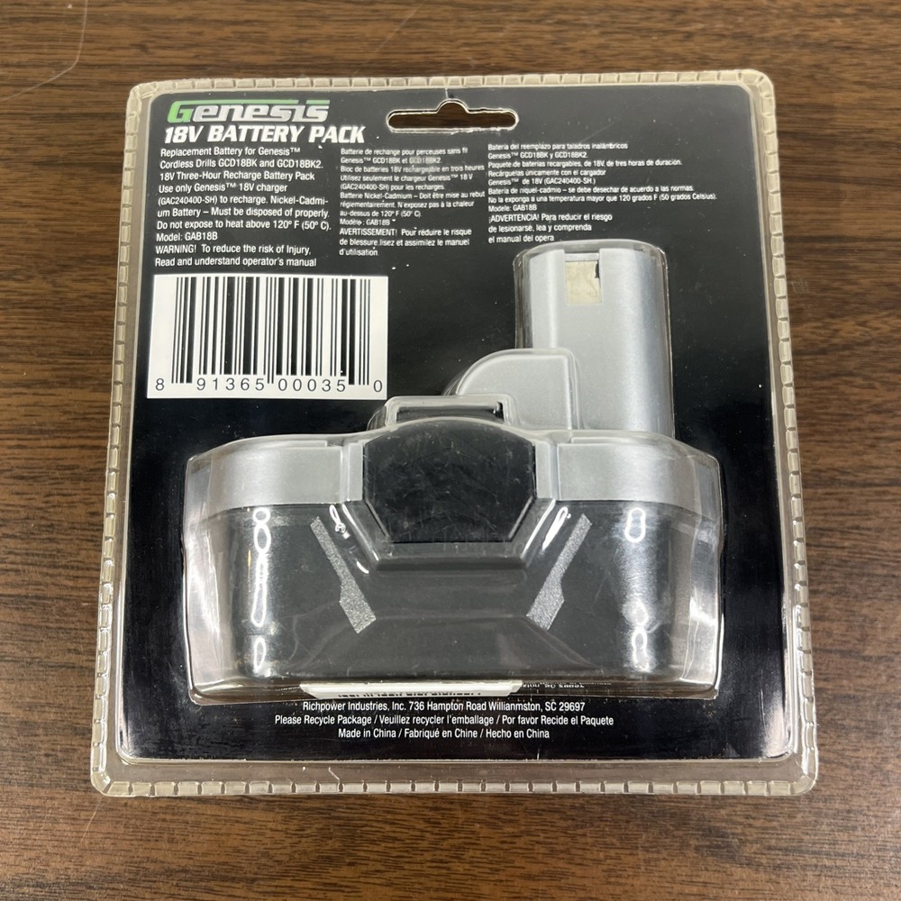 Genesis GAB18B 18 Volt Cordless Variable Speed Drill Battery New In Pack